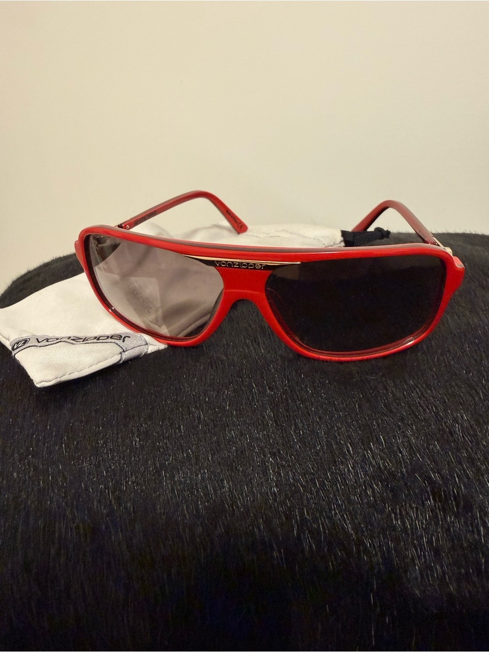 Vintage Von Zipper Rare Red Oversized Shield Sunglasses View 5